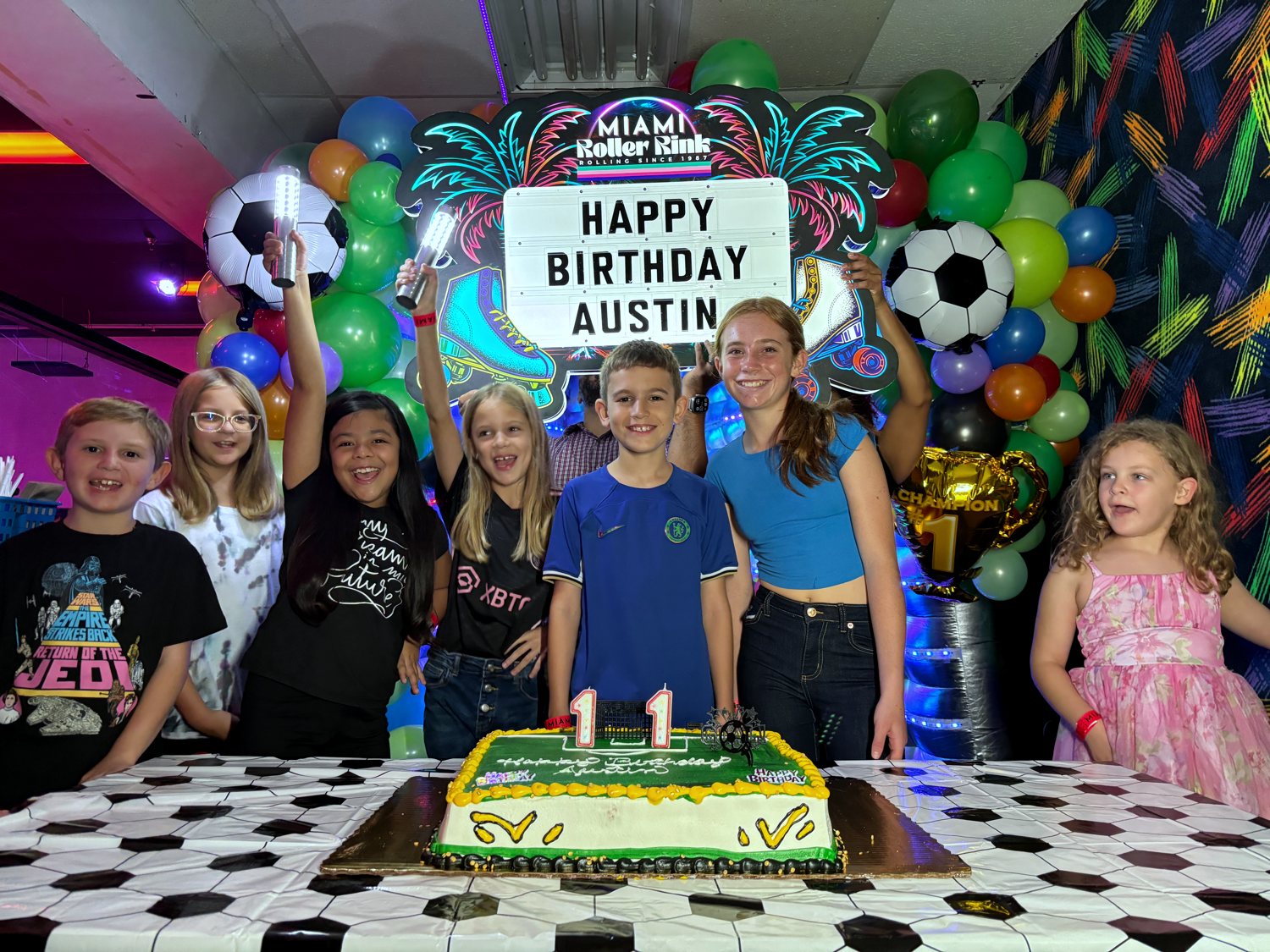 Kids celebrating a birthday party at Miami Roller Rink