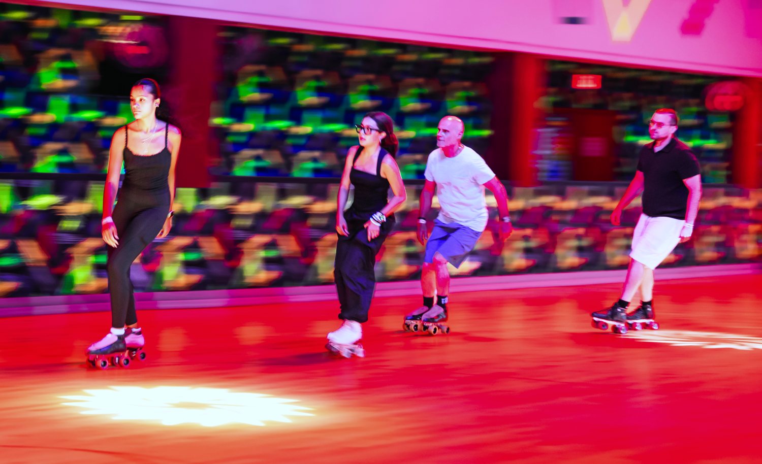 Skater in motion on the Miami Roller Rink floor